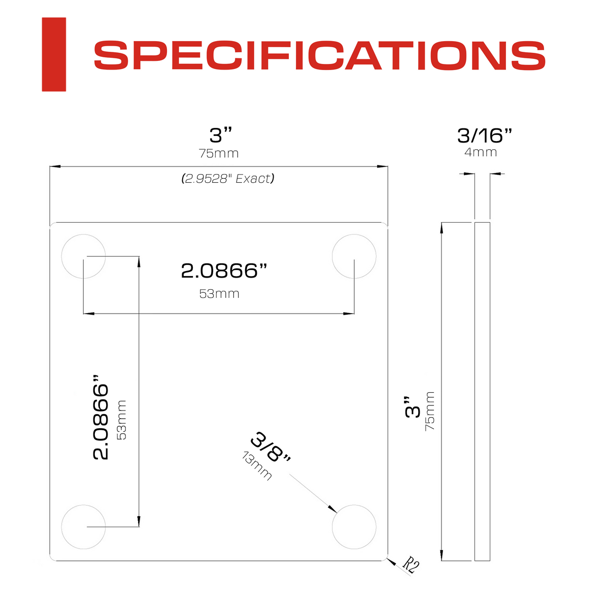 3x3" Weldable Square Steel Metal Baseplate 3/16" 4mm - Laser Cut – A36 Heavy Duty Carbon Steel