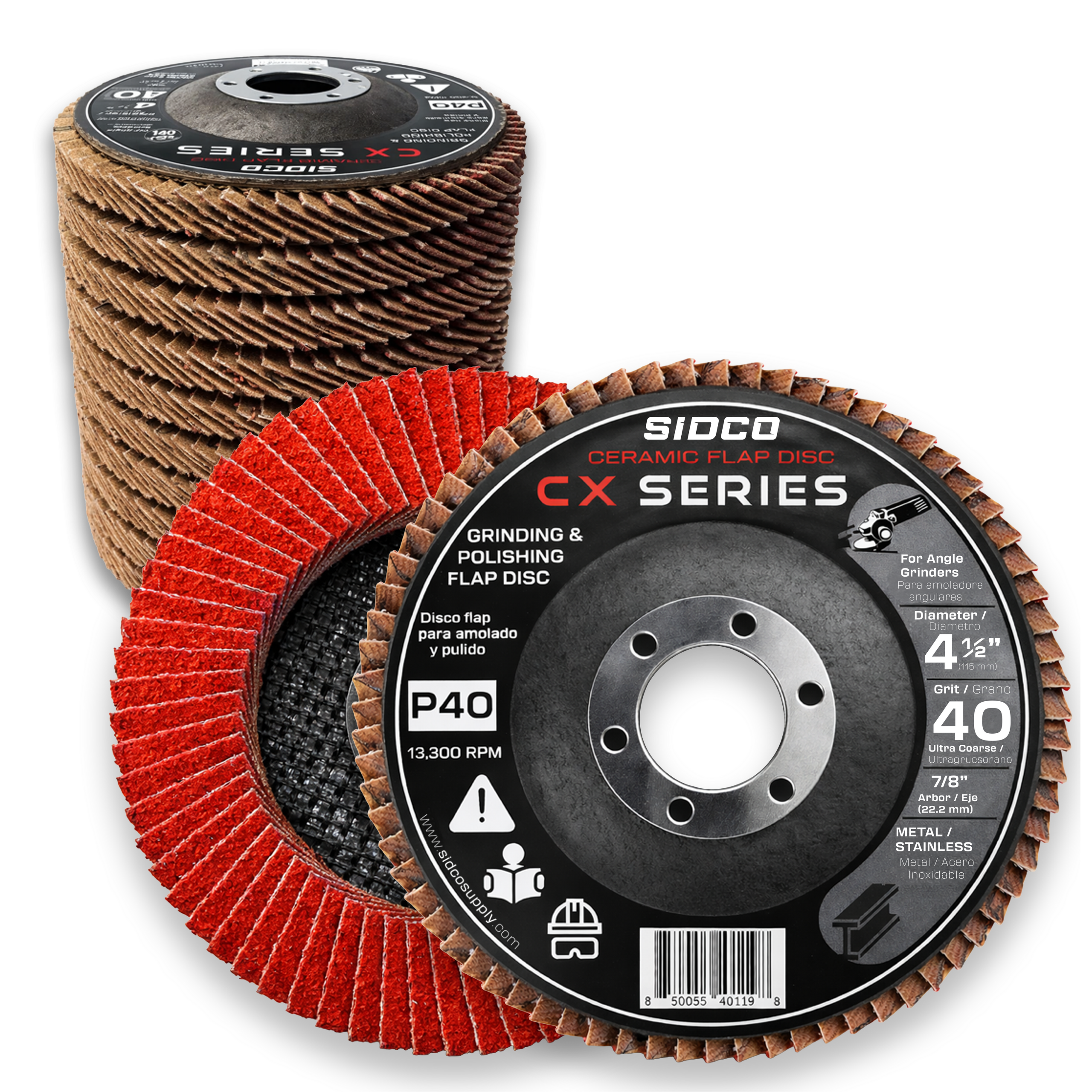 Sidco CX Series flap discs on a white background