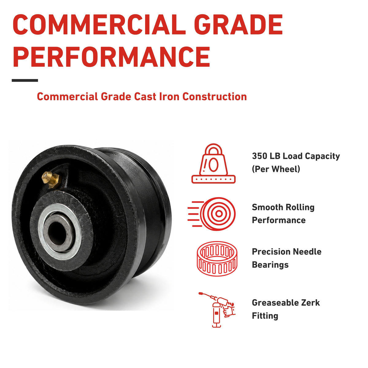 3” Inch V-Groove Gate Wheel Cast Iron Black