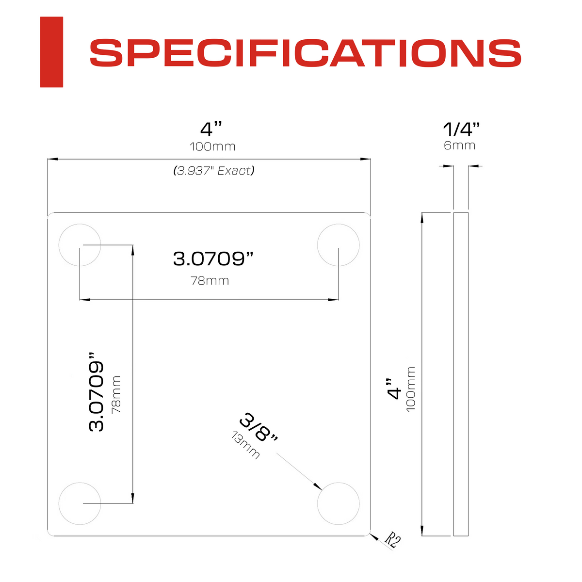 4x4" Square Steel Metal Baseplate 1/4" Thick 6mm - Laser Cut – A36 Heavy Duty Carbon Steel