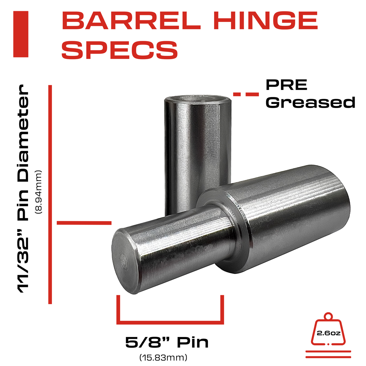 2” Inch Weldable Barrel Hinges – 2 Inch x 5/8 Inch – Heavy Duty Steel – Weld On Bullet Door Hinges
