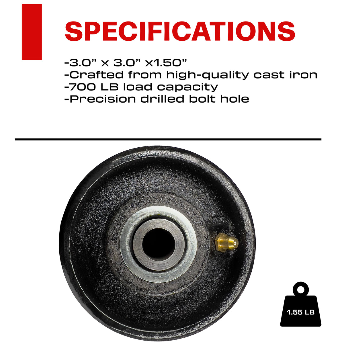 3” Inch V-Groove Gate Wheel Cast Iron Black with Weldable Box