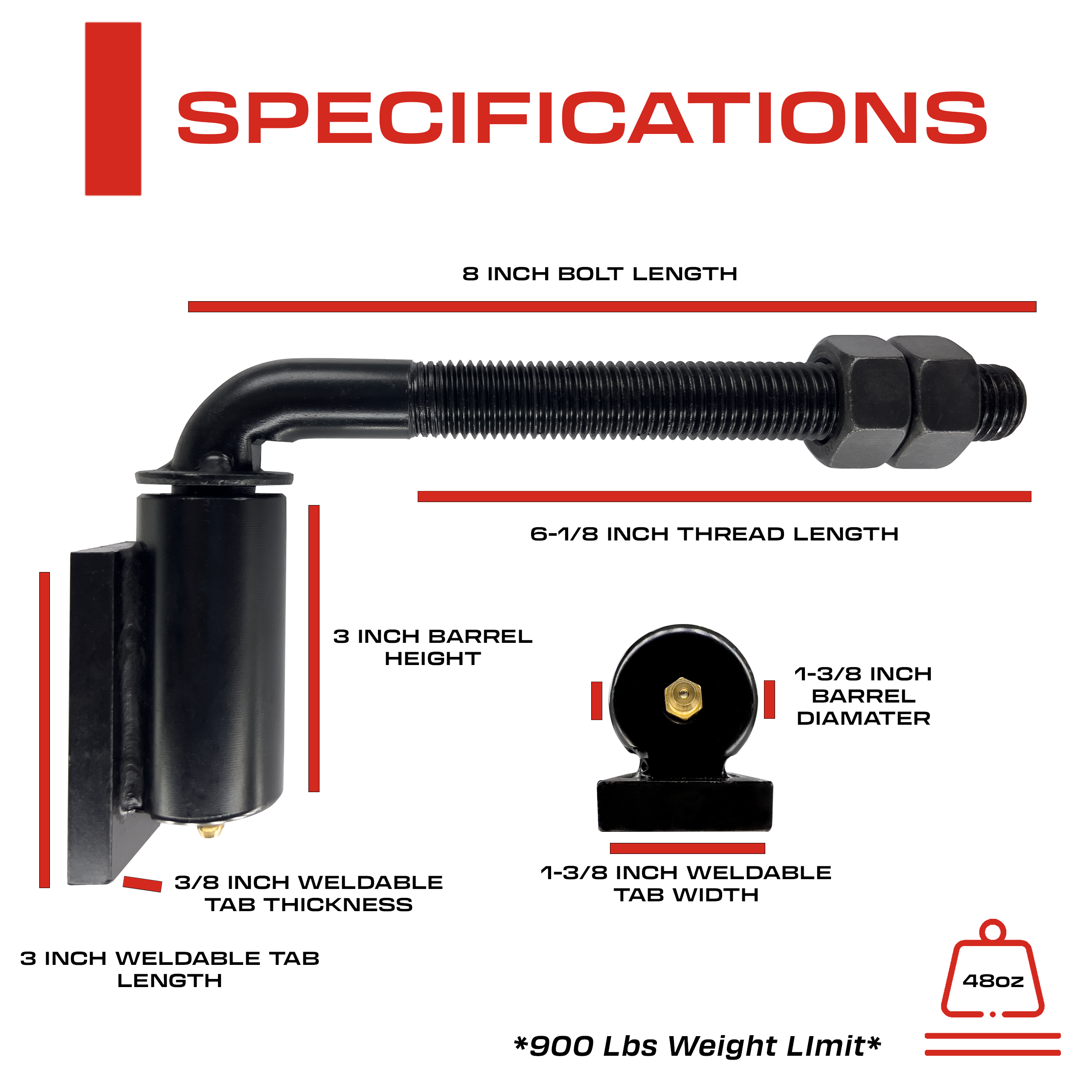 3/4" Inch J-Bolt Adjustable Ball Bearing Gate Hinge