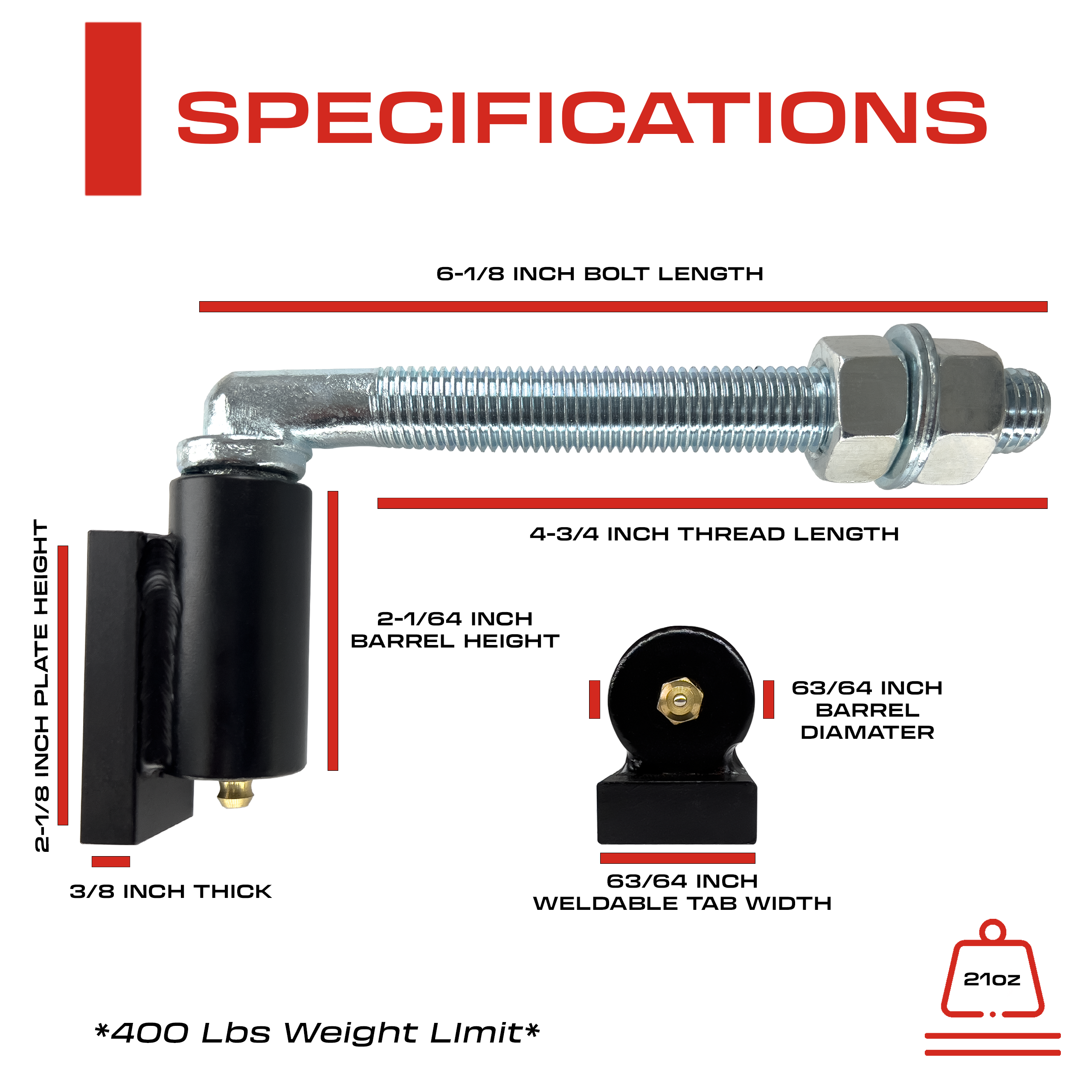 J Bolt Gate Hinge – 5/8” – Adjustable Weldable Hinge – Ball Bearing- Heavy Duty