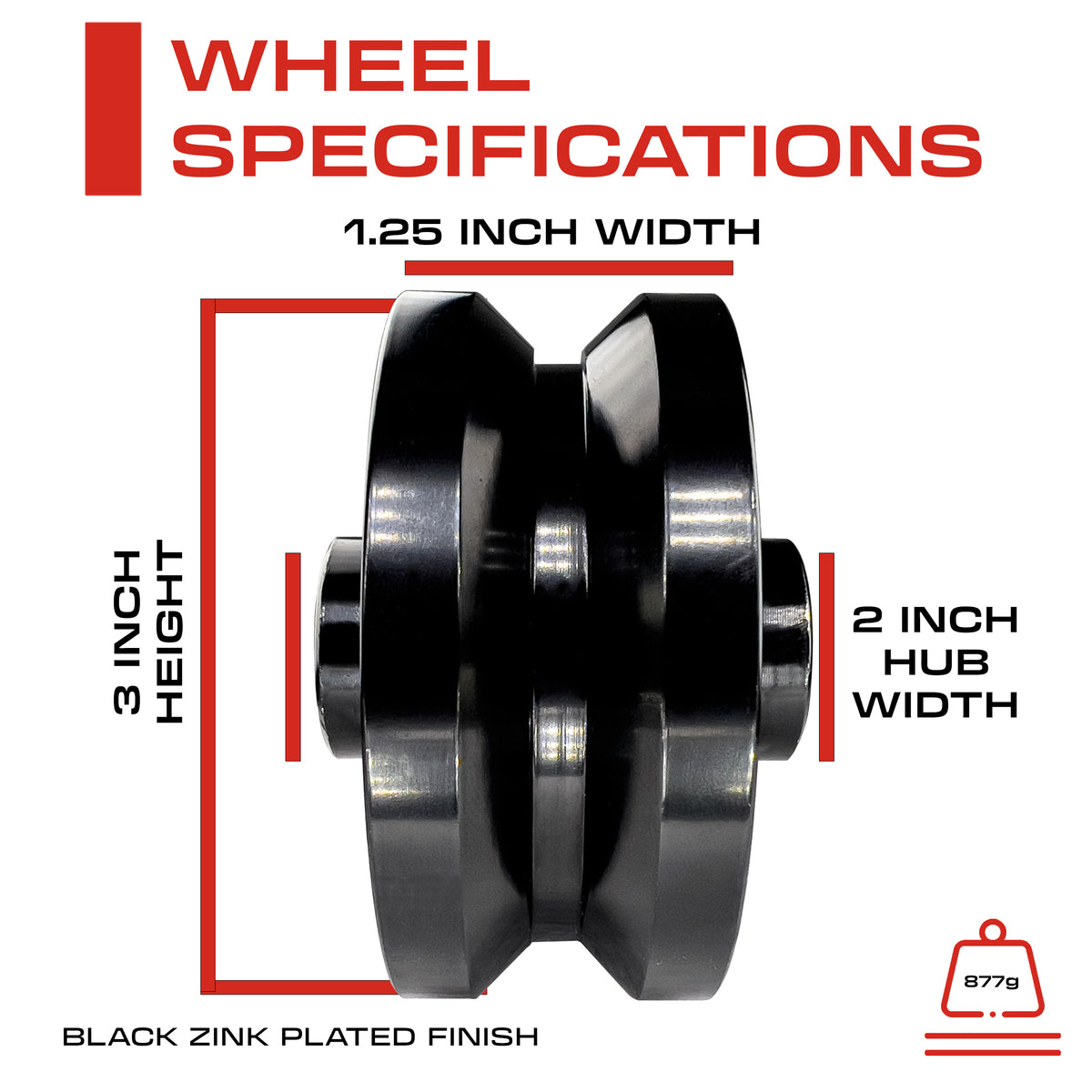 3" Inch Solid Steel V-Groove Sliding Gate Wheel & Box Black (Zinc Plated)