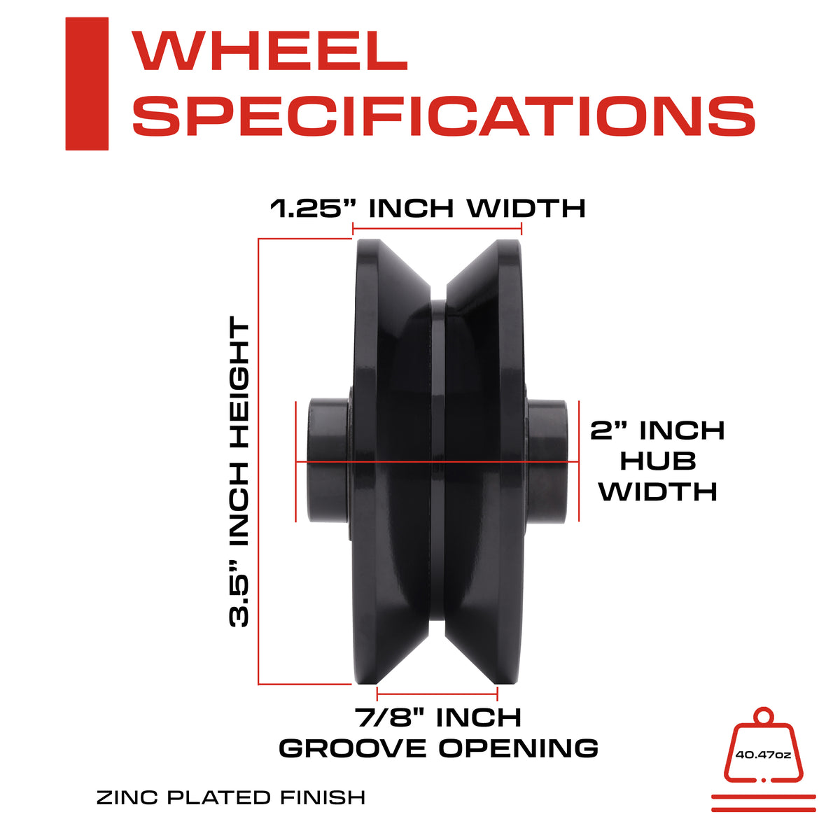 3.5" Inch Solid Steel V-Groove Sliding Gate Wheel & Box Black (Zinc Plated)