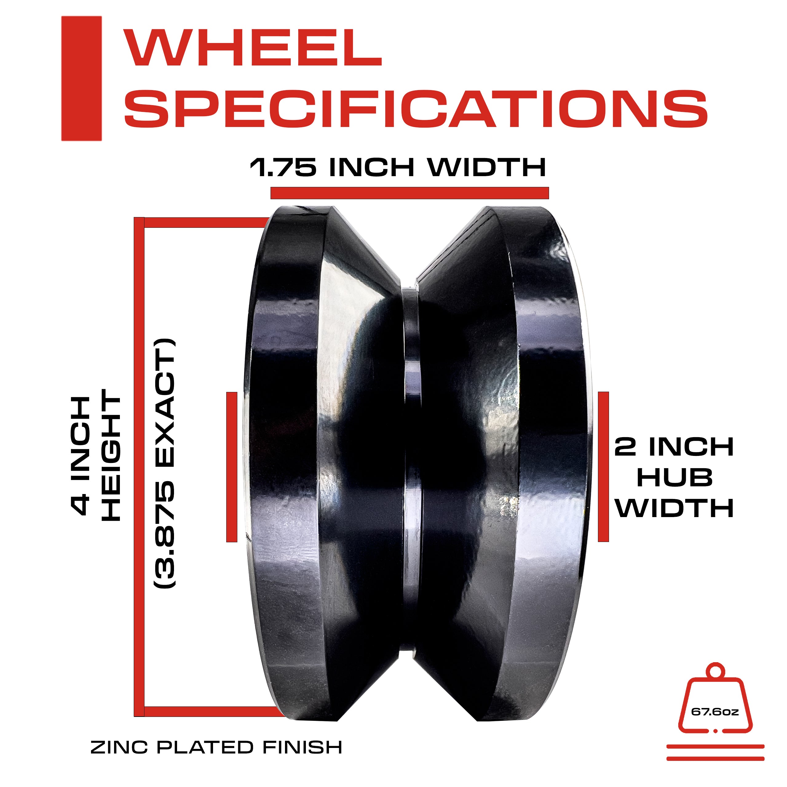 4" Inch Solid Steel V-Groove Sliding Gate Wheel Black (Zinc Plated)