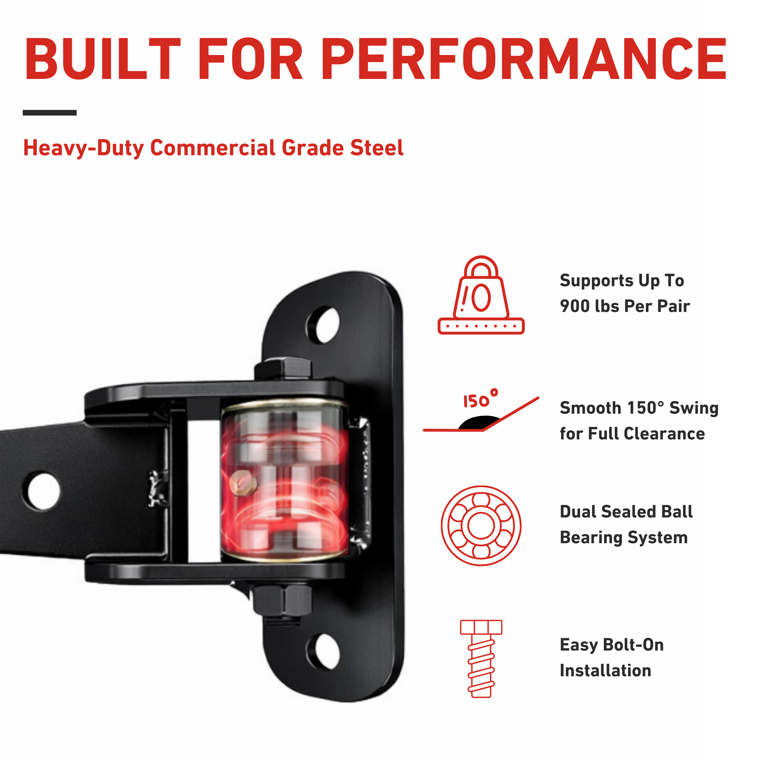 Heavy-duty commercial grade steel bracket with features highlighted on a white background