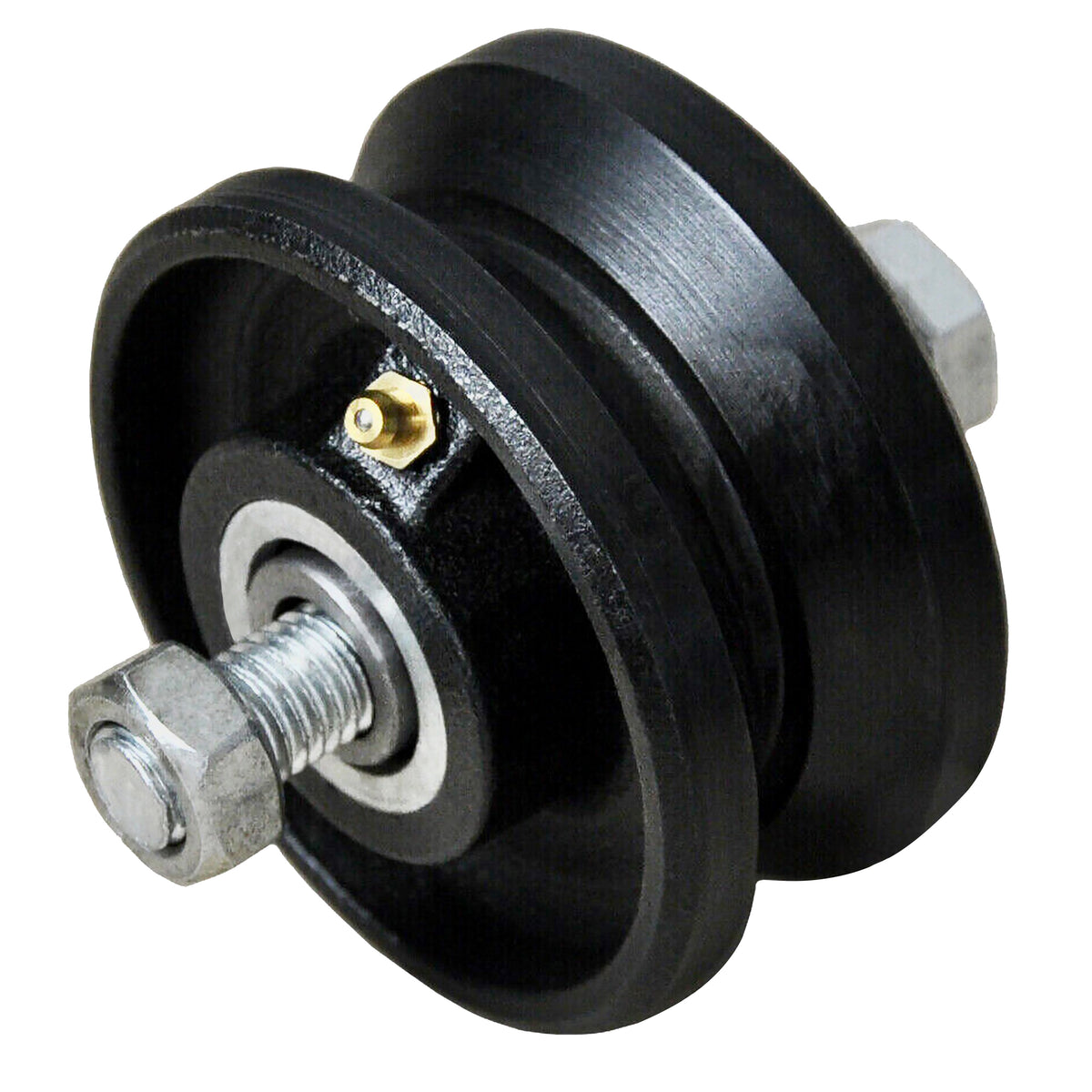 3” Inch V-Groove Gate Wheel Cast Iron Black with Weldable Box