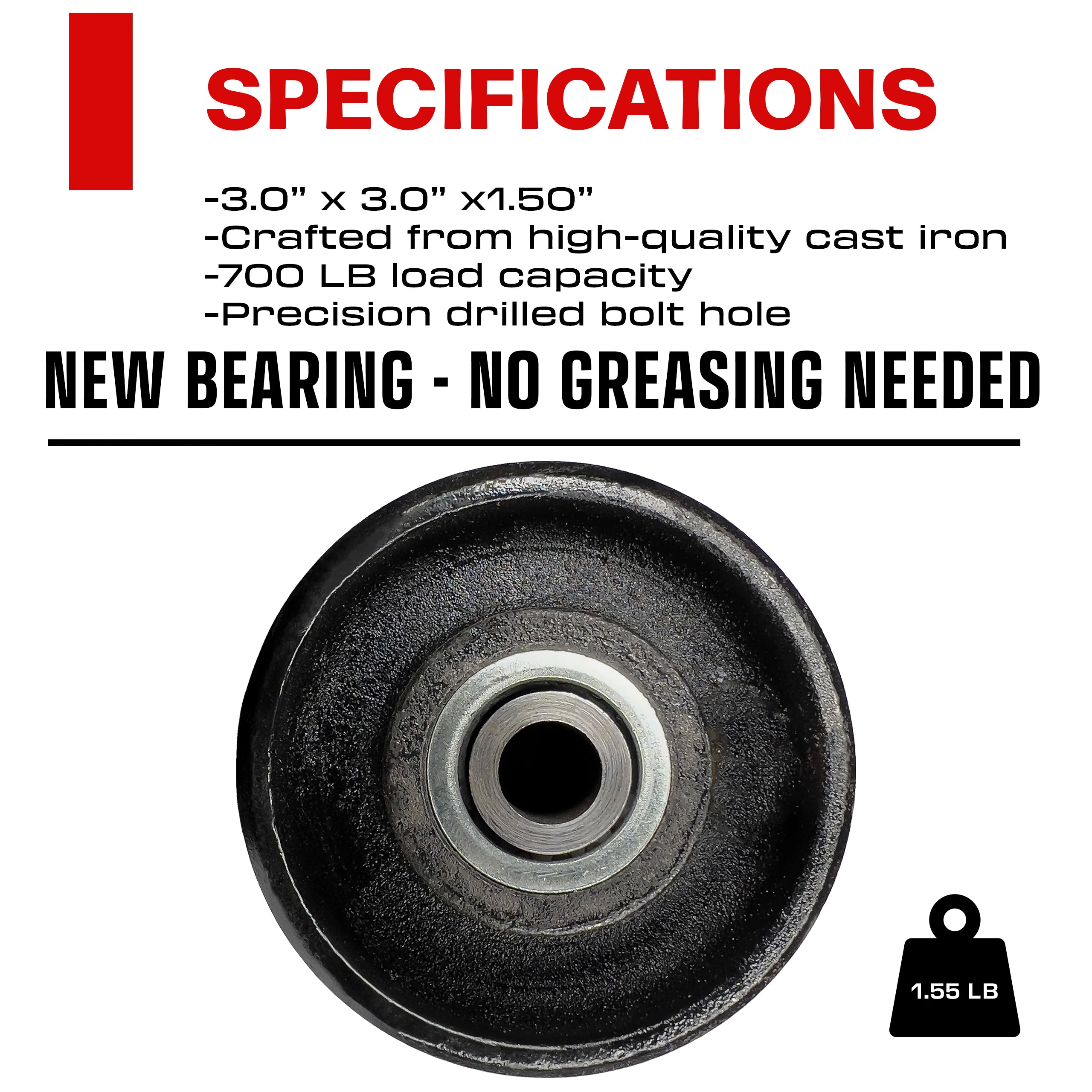 3” Inch V-Groove Gate Wheel Cast Iron Black