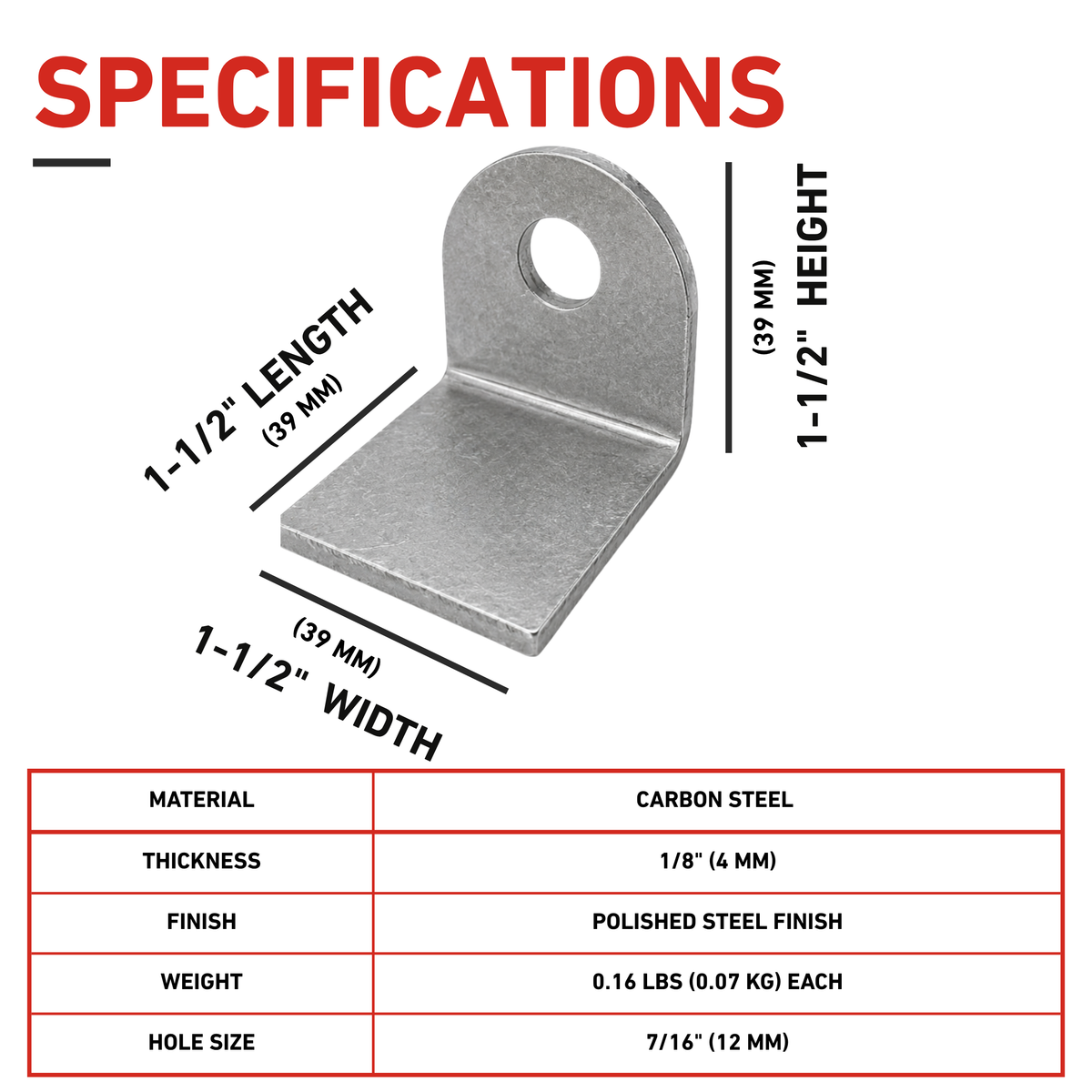 L-Bracket - 1-1/2”x 1-1/2” Weldable Mounting L-Bracket