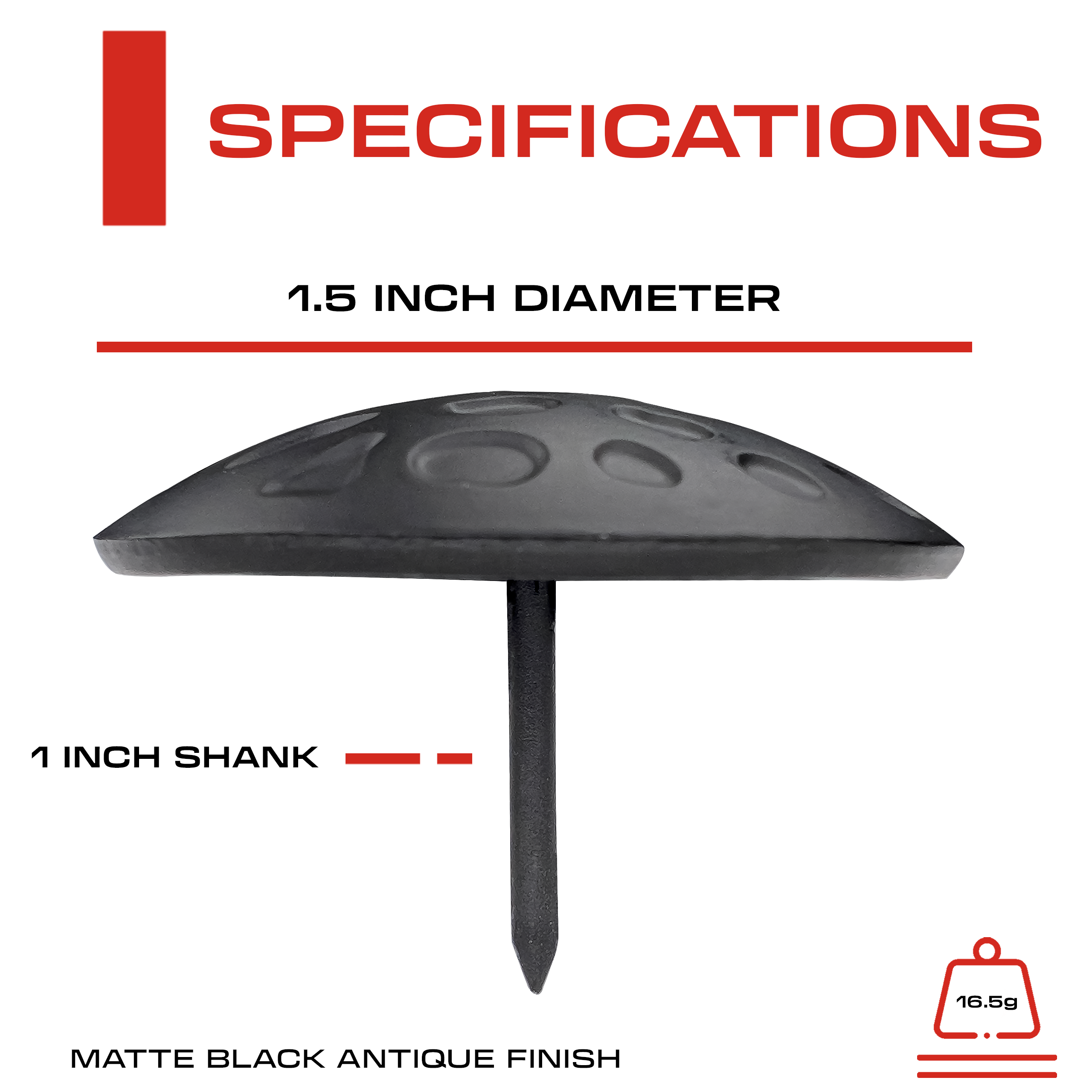 1.5” Decorative Clavo Nails Round Speckled Iron Antique Rustic Finish (Matte Black)