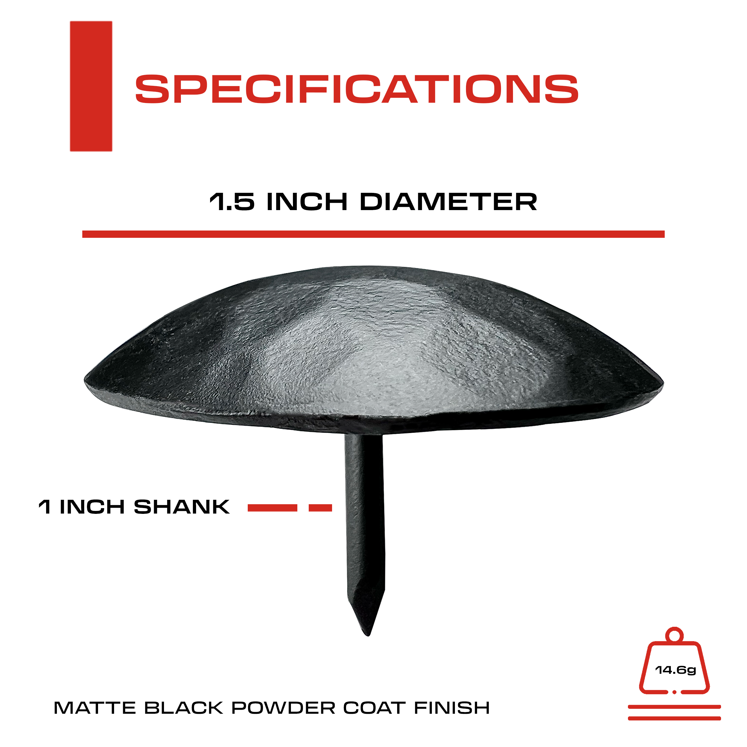 1.5” Decorative Clavo Nails Round Hammered Iron Antique Rustic Finish (Matte Black)