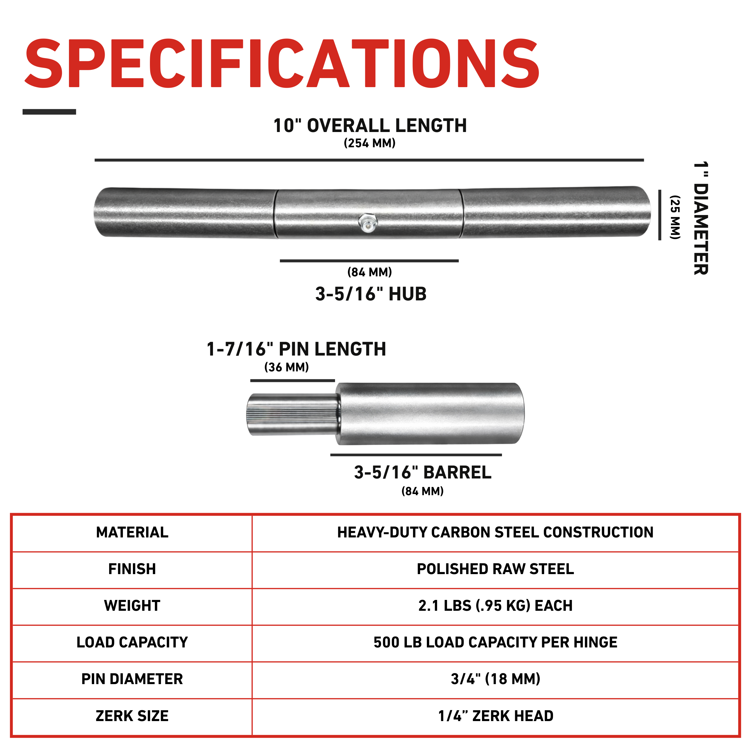 Technical specifications of a metal component on a white background