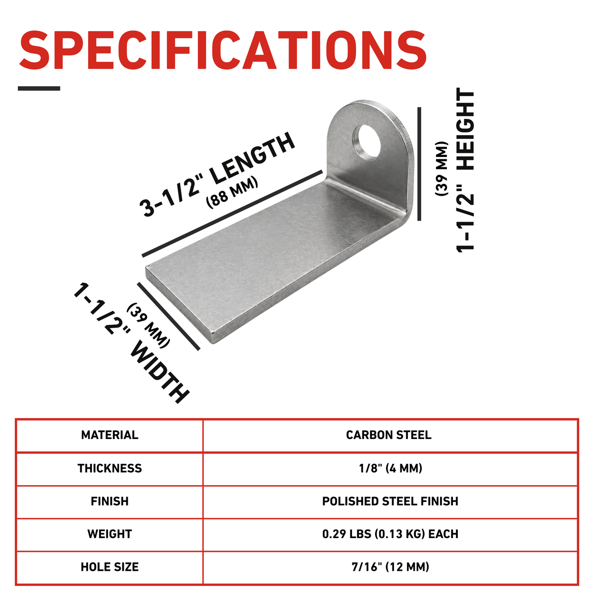 L-Bracket - 1-1/2”x 3-1/2” Weldable Mounting L-Bracket
