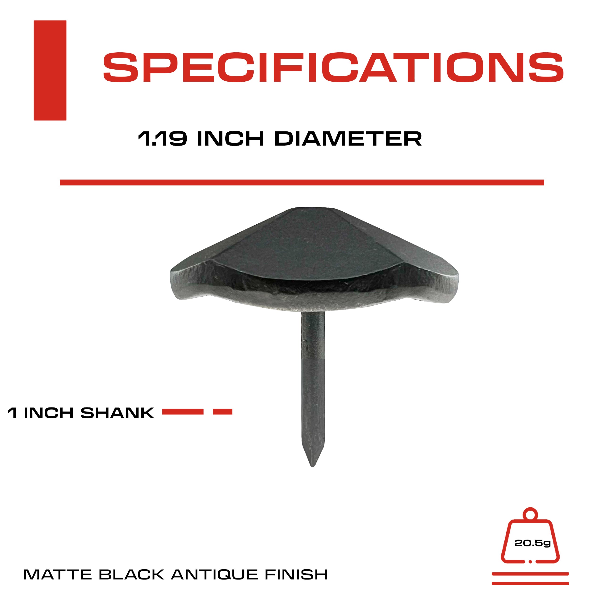1.20” Decorative Clavo Nail Round Pyramid Iron Antique Rustic (Matte Black)