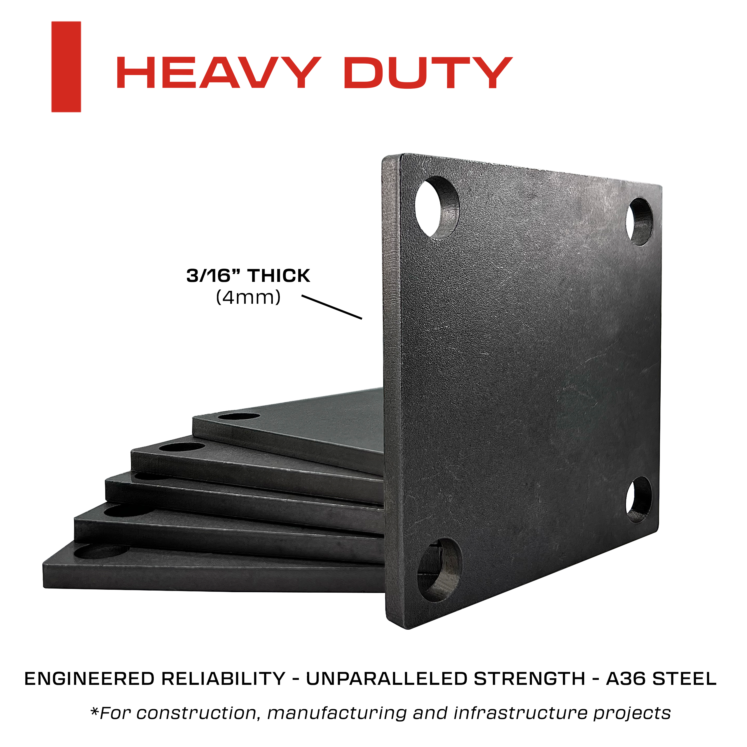 3x3" Weldable Square Steel Metal Baseplate 3/16" 4mm - Laser Cut – A36 Heavy Duty Carbon Steel