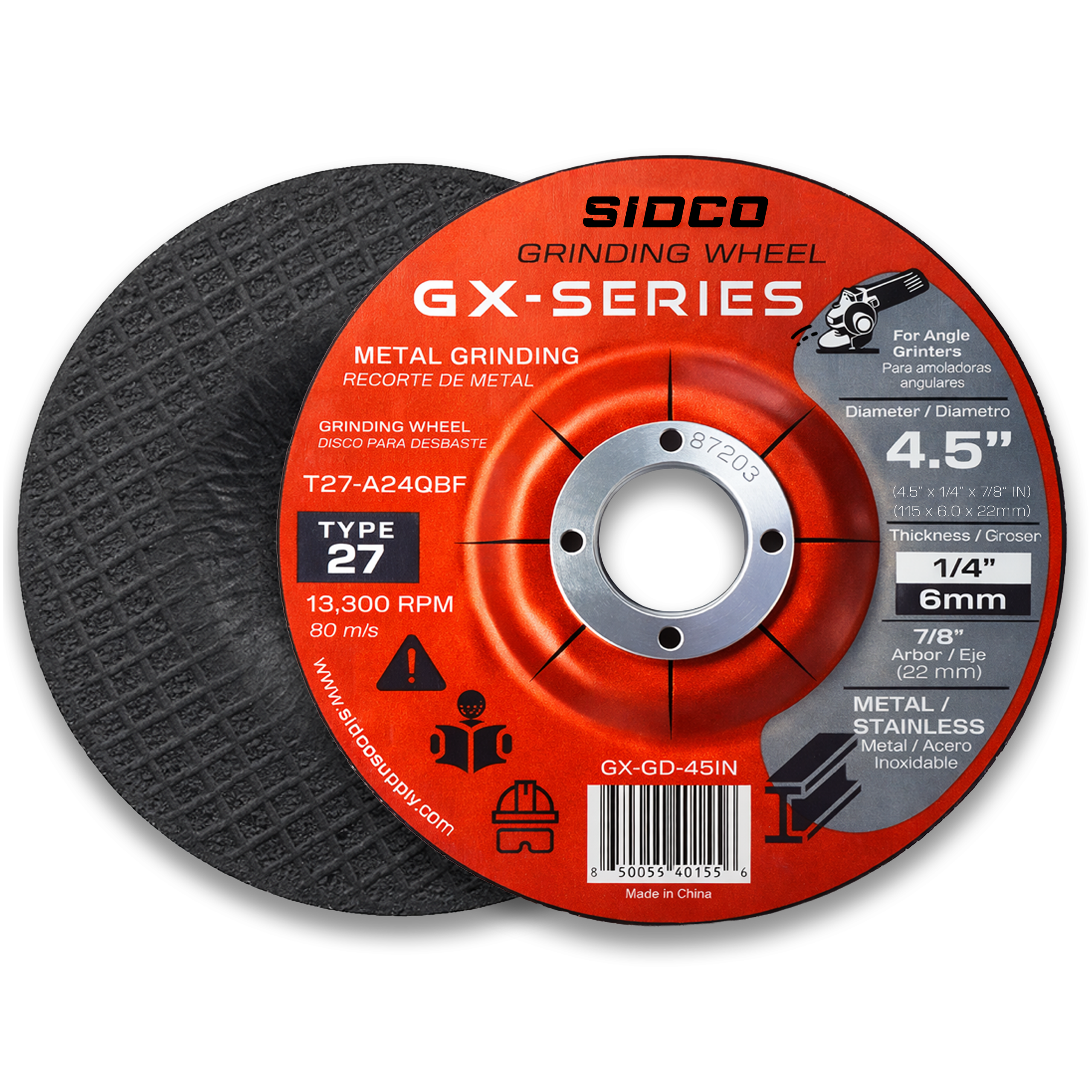 Sidco grinding wheel with red and black design on a white background