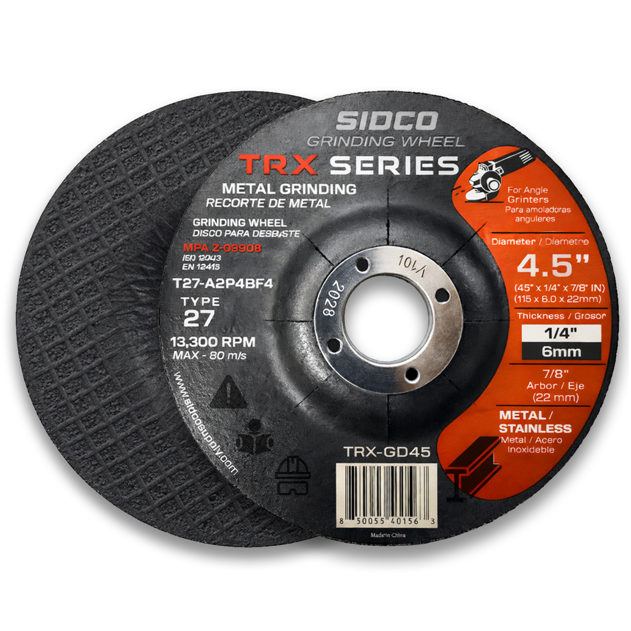 Sidco TRX Series metal grinding wheel on a white background