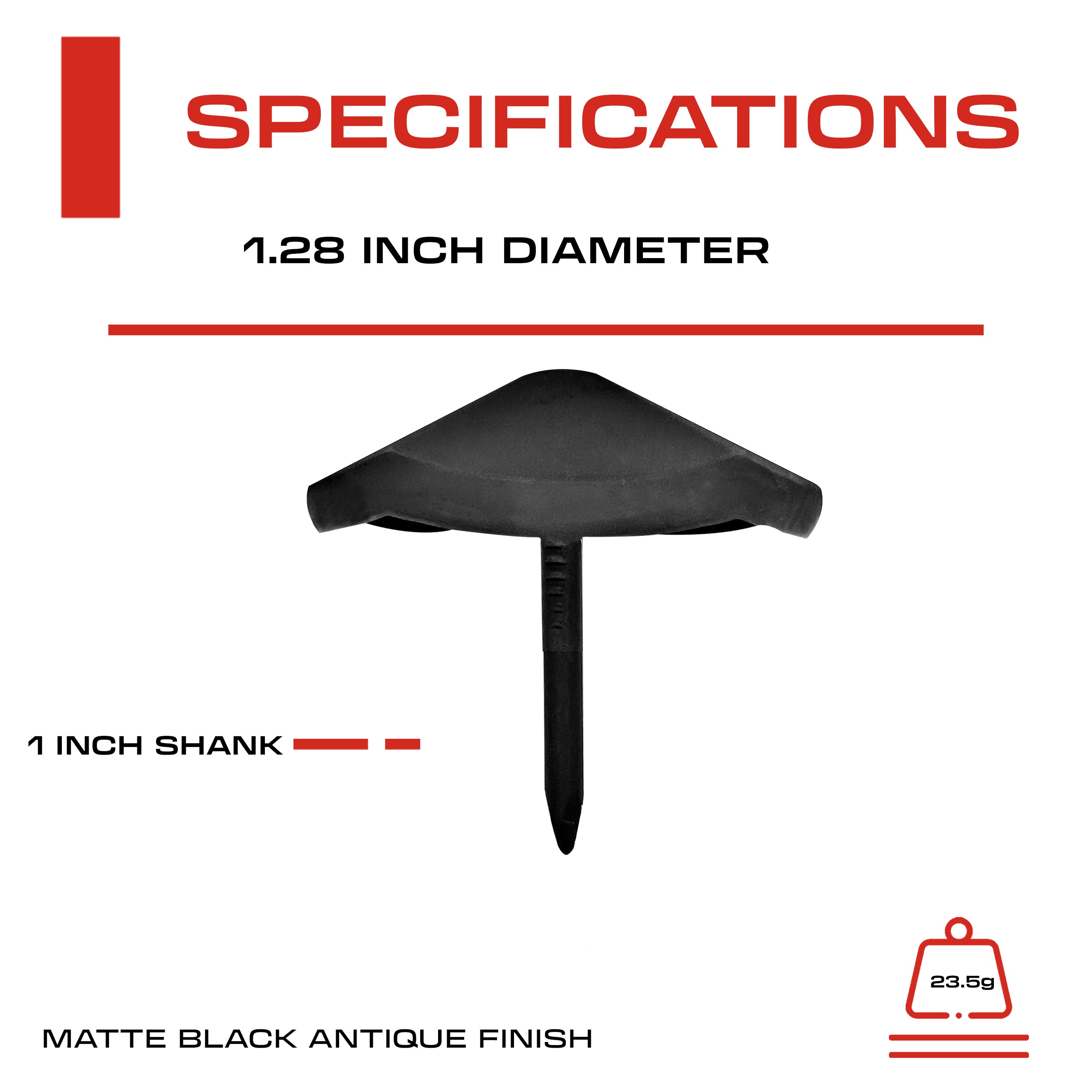 1.25” Decorative Clavo Nail Round Pyramid Iron Antique Rustic (Matte Black)