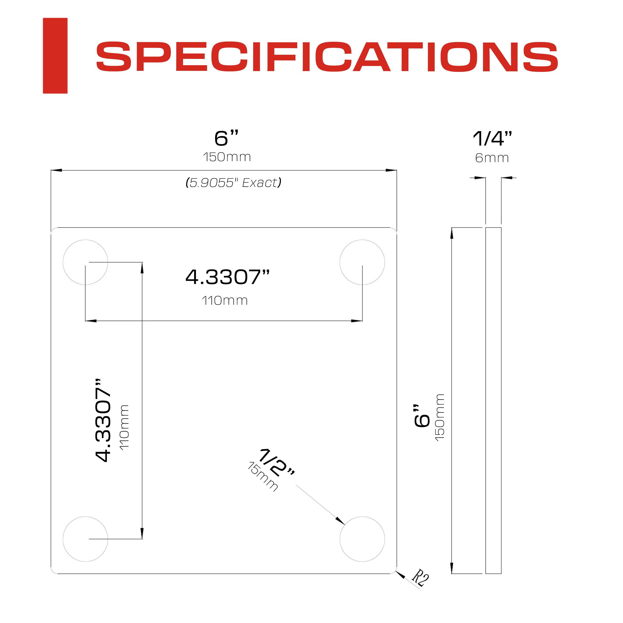 6x6" Weldable Square Steel Metal Baseplate 1/4" Thick 6mm - Laser Cut – A36 Heavy Duty Carbon Steel