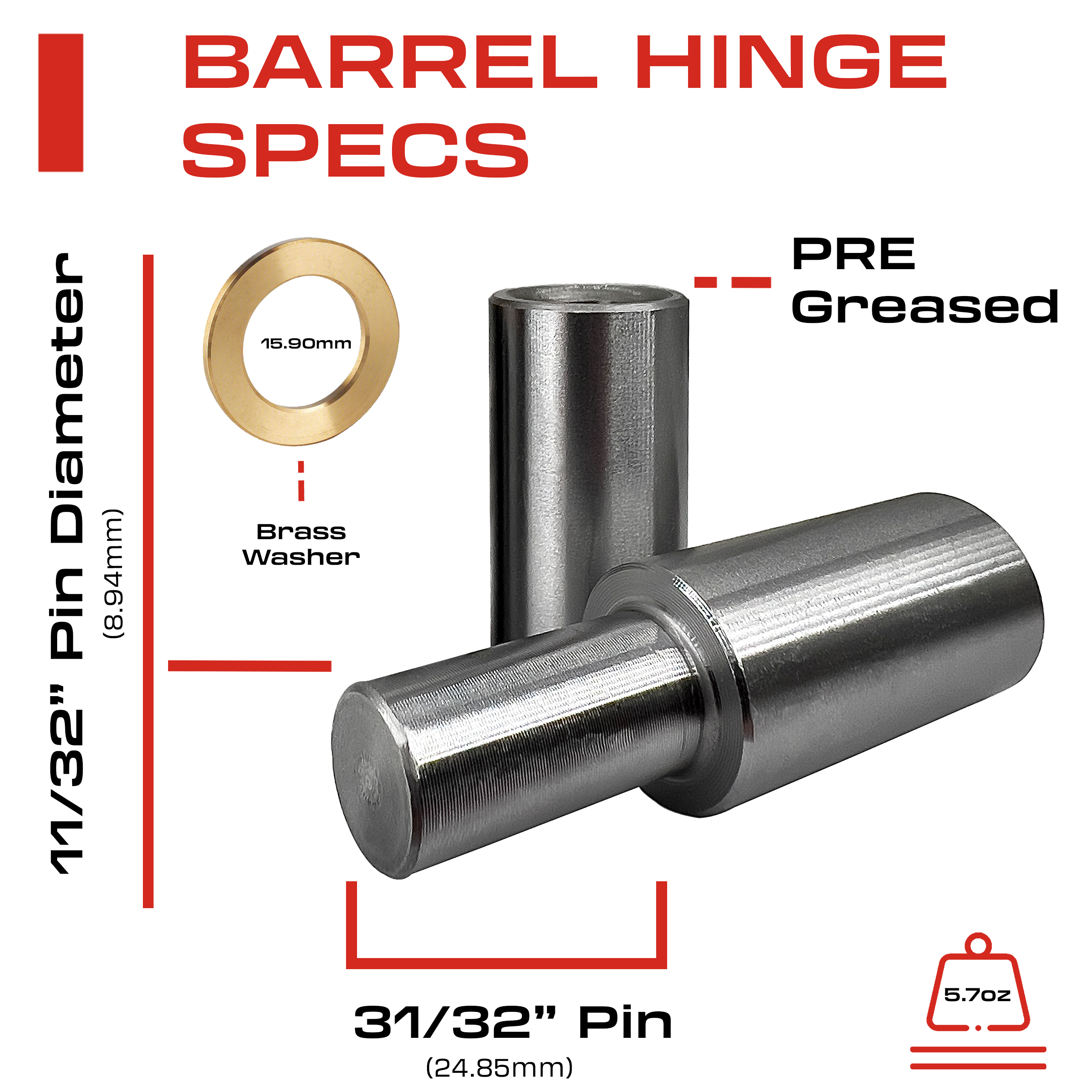 3” Weldable Barrel Hinges  – 3 Inch x ¾ Inch – Heavy Duty Steel – Weld On Bullet Door Hinges