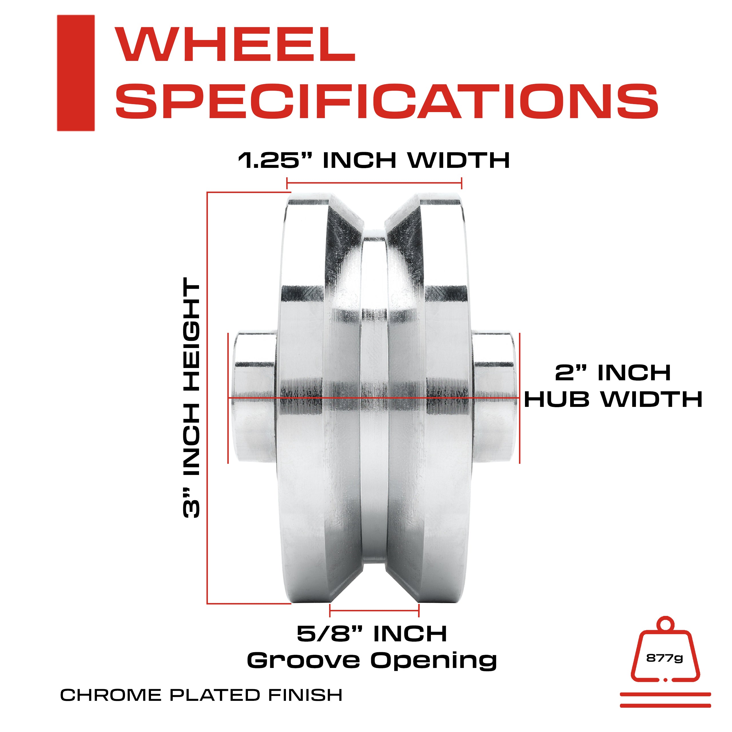 3" Inch Solid Steel V-Groove Sliding Gate Wheel & Box Chrome (Chrome Plated)