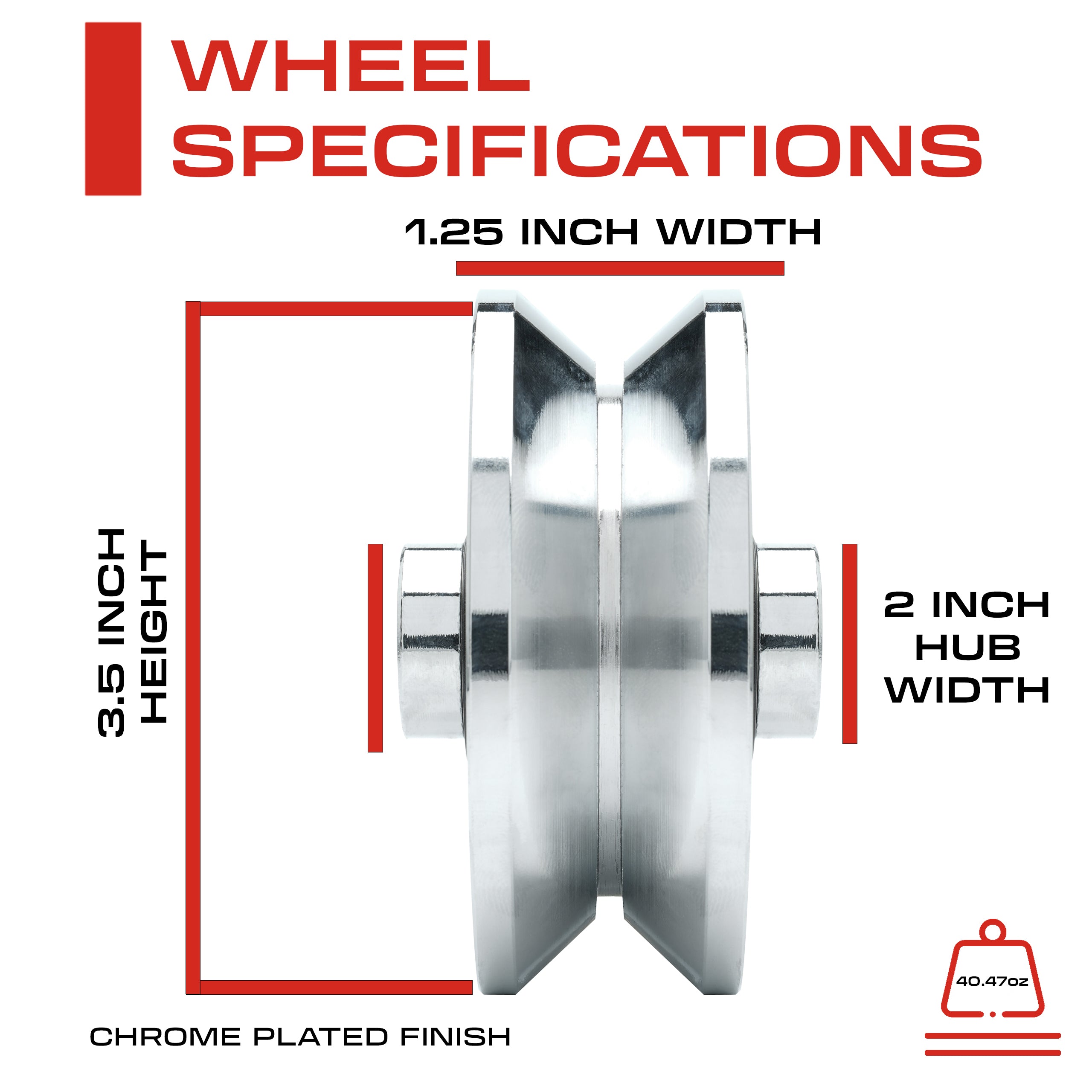 3.5" Inch Solid Steel V-Groove Sliding Gate Wheel & Box (Chrome Plated)