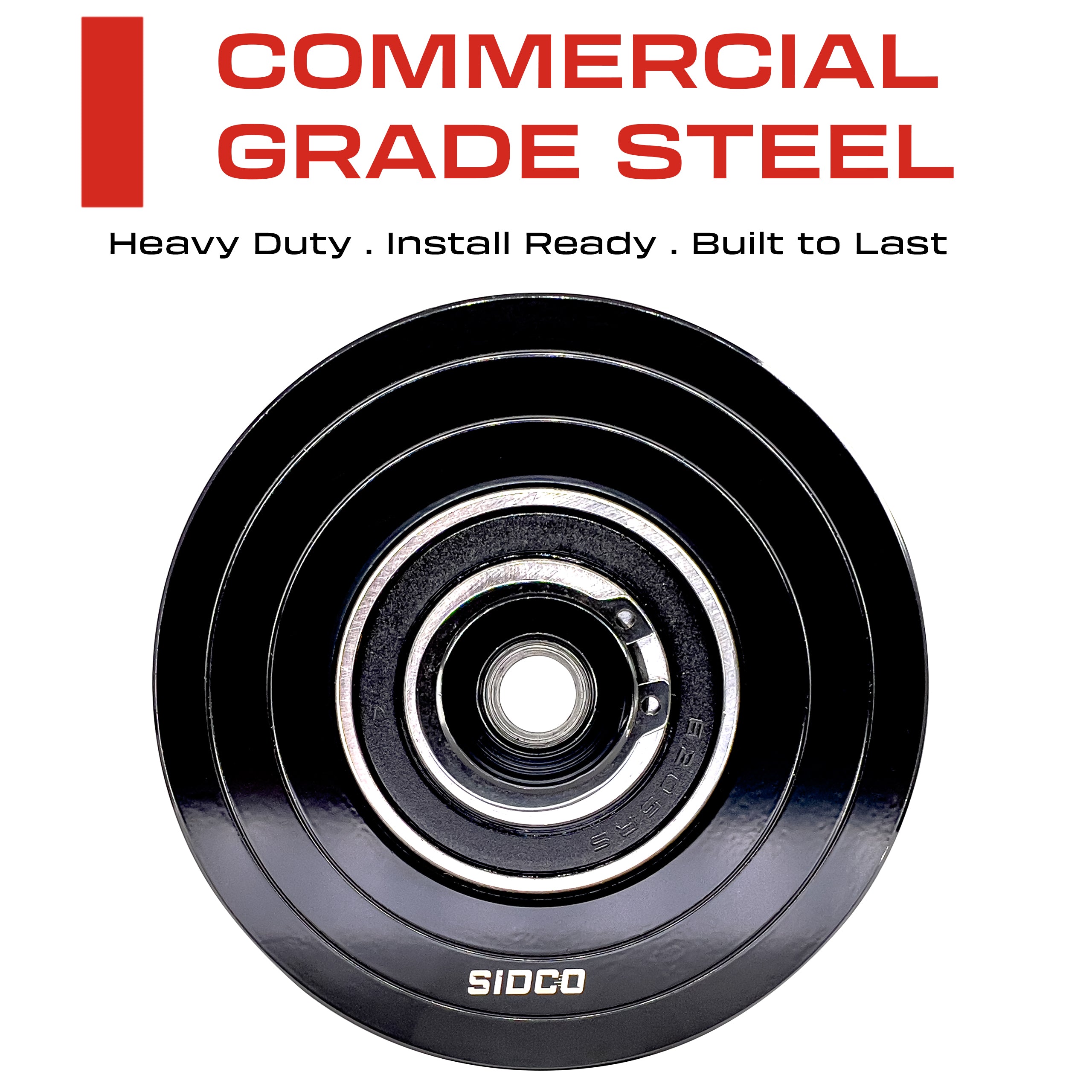 4 Inch Solid Steel V-Groove Sliding Gate Wheel & Box Black (Zinc Plated)