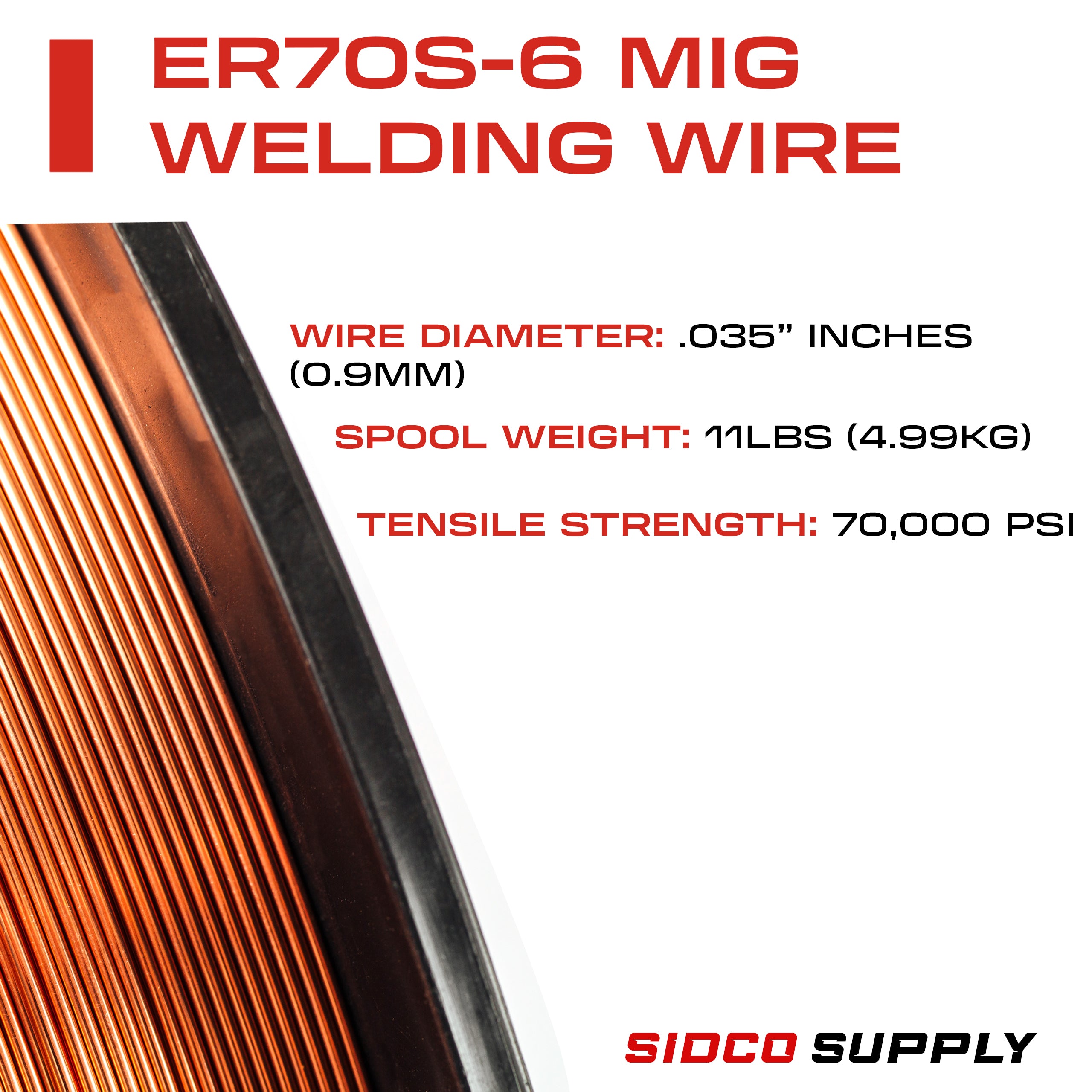 Solid MIG Welding Wire - ER70S-6-0.035 Inch, 11 LB Spool - Mild Steel